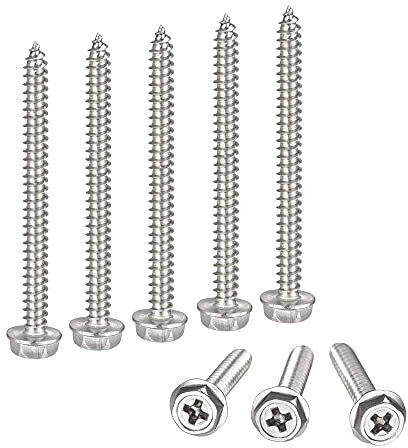 sourcing map Phillips Hex Washer Self Tapping Screws, M4 x 50mm 304 Stainless Steel Hex Flange Sheet Metal Screw 25pcs