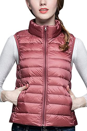 WIEAYUMEI Gilet en Polaire pour Femme Gilet Doudoune Pliable Ultraléger sans Manches Zippé Veste Léger Softshell Matelassé Rose XS