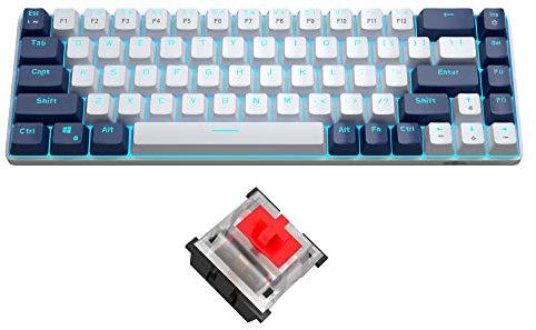 60 Percent Gaming Mechanical Keyboard, Minimalist MK-Box Blue Backlit Compact 68 Keys Wired Office Keyboard with Red Switch for Windows Laptop PC Mac Convenient/Xbox (Red Switch, Blue & White)