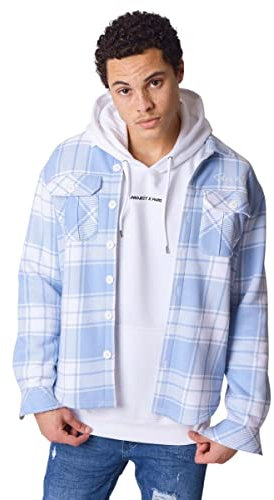 Project X Paris Surchemise à Carreaux Bicolore Bleu Ciel S