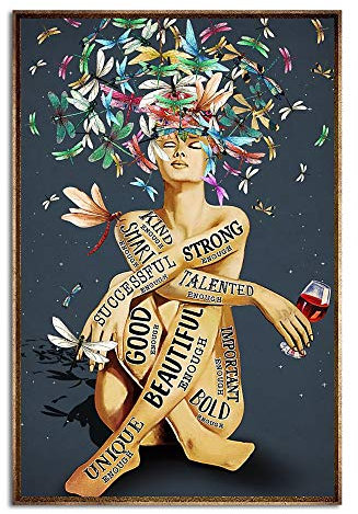 Krouterebs New Libelle Wine Tattoo Girl Wine Lovers Poster Vintage Poster Home Decor Metallschild Rustikal geeignet für Zuhause und Küche, Bar, Man Cave, Cafe, Garage, Wanddekoration, 30,5 x 20,3 cm