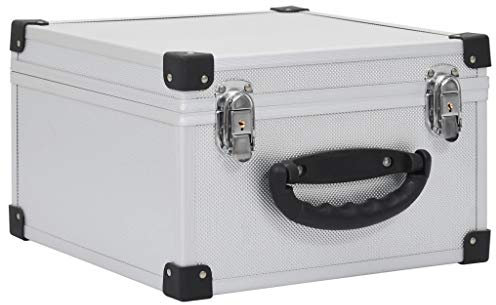 Gecheer Archivierungskoffer DVD/BD-Koffer DVD-Aufbewahrungsbox 29,5 x 29,5 x 18,5 cm (L x B x H),Vollaluminiumverkleidung, Holz, ABS mit Aluminiumverkleidung,Abschließbar,Silber
