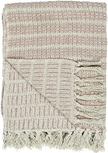 IB Laursen Kuscheldecke Tagesdecke Plaid Creme/Malva Streifenmuster 160 cm x 130 cm, 100% Baumwolle