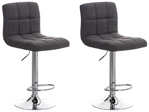 CLP 2er Set Barhocker Peru Mit Stoffbezug I Drehbare, Höhenverstellbare Barstühle Mit Lehne & Metallgestell In Chrom-Optik | Farbe hellgrau