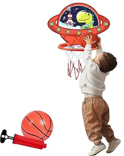 COO11 Kids Wall Mount Basketball Hoop Backboard Set for Indoor Outdoor Over Door Sports Fun Game Includes Basket Ball Ring & Pump for Toddlers Ages 3+ (Alien)