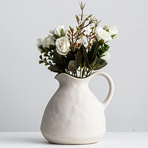 XIUWOUG Weiß Keramik Krug Vase,Handmade Vasen für Pampasgras,Getrocknete Blumen Kunsthandwerk für Zimmer Hause Decor Tischdekoration Geschenk(nur Vase),A