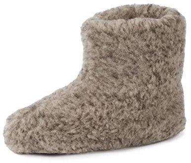 Pullmer Unisex Hausschuhe aus Reiner Schafwolle, 100% Reine Schafwolle, warme Pantoffel mit Schaft aus Wolle und Laufsohle aus Leder, Hüttenschuhe für Winter, für Damen, Herren (Grau, 36 EU)