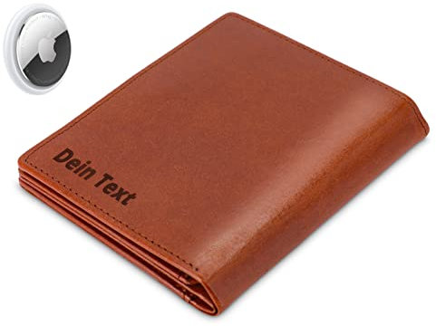 Jaimie Jacobs SLIMSTAR AirTag-Edition mit Gravur dünne Geldbörse großes Kleingeldfach Leder Slim Wallet Hochformat (Dunkelbraun)