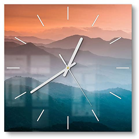 DEQORI Glasuhr | 30x30 cm | Motiv Verschleierte Bergketten | ausgefallene leise Design Uhr aus Glas | Wanduhr für Wohnzimmer & Küche | Moderne Hingucker Uhr für die Wand