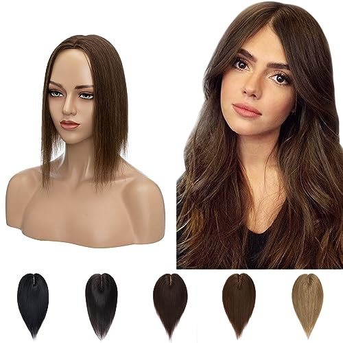 Silk-co Haarteile Echthaar Braun, Haartopper Clip in Extensions Echthaar Topper Haarverlängerung, Toupet Hair Extensions Human Hair für Frauen, Schokoladenbraun 04# 25cm
