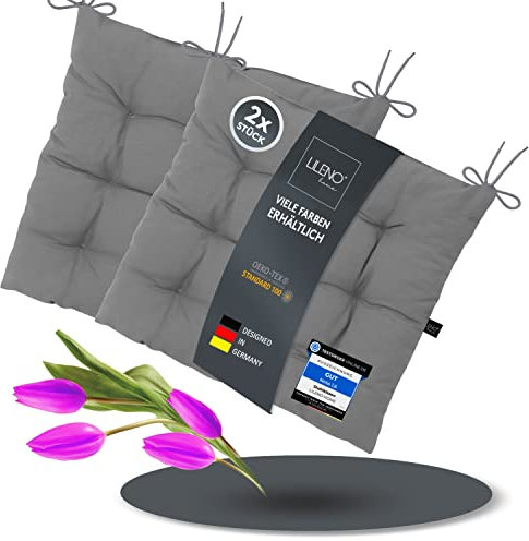 LILENO HOME 2er Set Stuhlkissen 31 Mittelgrau (40x40x6 cm) - Sitzkissen für Garten, Küche oder Esszimmer - UV-beständige Indoor u. Outdoor Stuhlauflage als Stuhl-Kissen (Linda FUM)