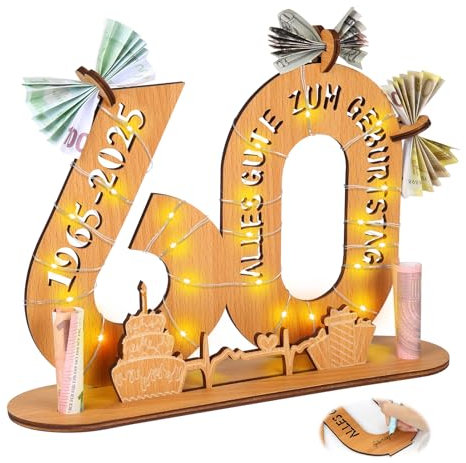 Alftek Geldgeschenke Geburtstag, Geschenkideen 60 Geburtstag Mann/Frau, Wooden Sign Guest Book Birthday, Holzschild Gästebuch Mit Halter Und Kerzenhalter Dekoration Geburtstagsgeschenk