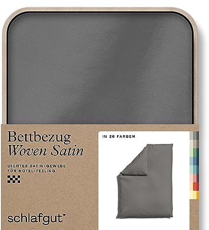 schlafgut Woven Satin Bettwäsche 135x200cm Bettdecke Bezug einzeln, Grey Mid Uni in Hotelqualität mit 100% Baumwolle