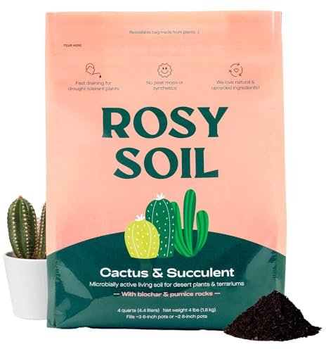 Cactus and Succulent Potting Mix for Houseplants - Fast Draining Soil for Succulents, Aloe Vera, Indoor Plant - Root Boosting Biochar for Drought Tolerant Growth - Peat Free (1ct, 4 Quart)