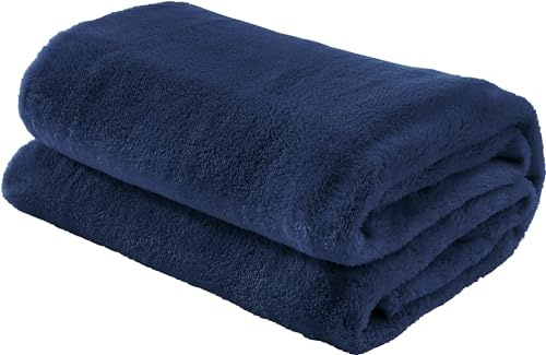 Erwin Müller Teddy-Fleece-Wohndecke Salerno, Fleece-Decke, Kuscheldecke Marine Größe 130x170 cm - flauschig weich, pflegeleicht