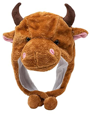 Baoblaze Kuh-Mütze, Kopfbedeckung, Kostüm, Mode, Kostüm, warmes Plüschtier, Wintermütze, Stier, Vieh für Party, Foto-Requisite, Anzieh, Erwachsene, Kinder, Brown