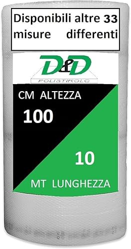 D. & D. Polystyrol, Luftpolsterfolie für Verpackung und Versand – Made in Italy – Luftblasen zum Schutz, Polsterung, Verpackung von Gegenständen im Transport (H 100 cm x 10 mt/l)