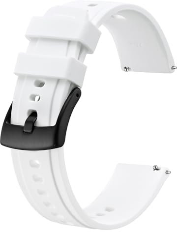 BISONSTRAP Flexibles Uhrenarmband 22mm Silikon, Uhrenarmbänder für Herren und Damen, Schnellverschluss Ersatzbänder Armband, Weiß mit Schwarzer Schnalle