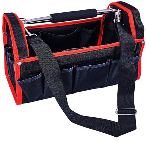 13 Inch 19 Pockets | LARGE TOOL BAG Steel Tubular Holder | Handle | DIY | Multi Purpose | Compartment | Contractors | Caddy | Holdall | Home WORKSHOP Tools Storage Garage TOOLBOX UK FREE P&P