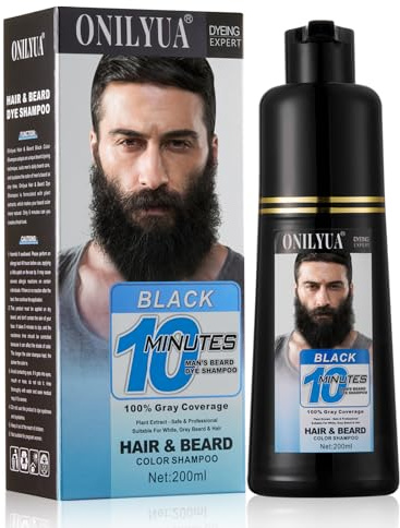 Onilyua Men's 3 in 1 Black Beard Dye Shampoo, Simpler Color for Men's Beard