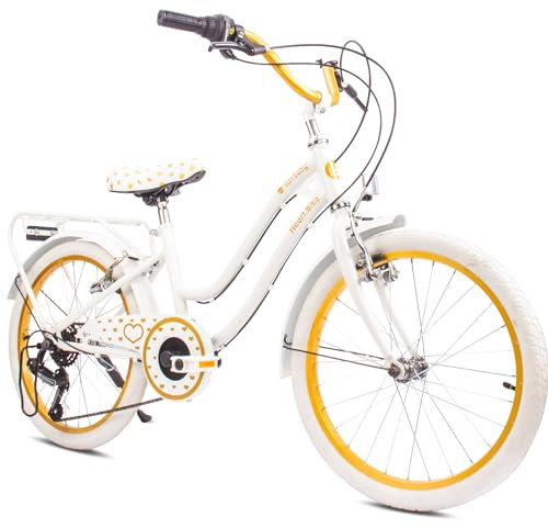 sun baby Mädchenfahrrad 20 Zoll Radgröße Heart Bike zur Auswahl 6 Gang Shimano Kinderfahrrad Kinderrad für Mädchen von 6 bis 10 Jahre verstellbare (Weißgold, 20 Zoll)