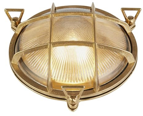 Licht-Erlebnisse Außenwandleuchte Messing Riffelglas IP64 E27 Ø 10,5 cm klein Außenleuchte Haus Garten Wandlampe Balkon