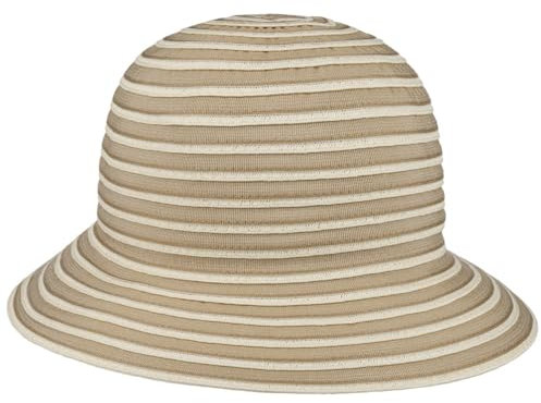 Lipodo Strohstreifen Hut - Glockenform - Zweifarbig gestreifter Hut - Sommer-Accessoire für Damen mit atmungsaktivem Material - Frühjahr/Sommer beige One Size