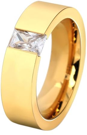 Beydodo Edelstahl Ringe Männer, Ring Personalisiert 6MM Solitär mit Rechteck Zirkonia Partnerringe Herren Ring Gold Nickelfrei Größe 62 (19.7)