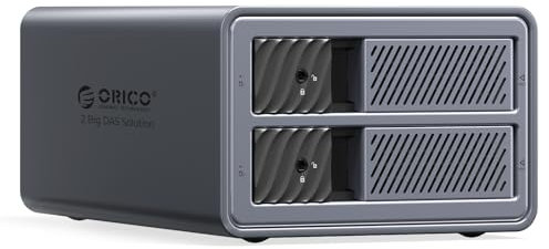 ORICO 2 Bay RAID Hard Drive Enclosure, Aluminum 3.5inch Hdd Enclosure with Silent Cooling Fan, Supports Max up to 44TB (2 X 22TB), Support UASP, Designed with Safety Lock, 3 RAID Modes, DAS