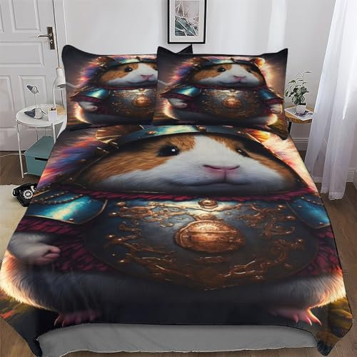 Niedlicher Meerschweinchen-Krieger Bettbezüge 2 teilige Bettwäsche Für Jungen Mädchen Superweiches Microfaser Bettbezug Mit Reißverschluss Und Kissenbezug Angenehme Bettdeckenbezug Single(135x200cm)