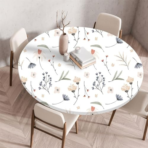 Highdi 3D Mantel Redondo con Bordes Elástica, Manteles Impermeables Antimanchas Lavable para Decoración Hogar Comedor Cumpleaños Jardín (100cm,Follaje de Flores)