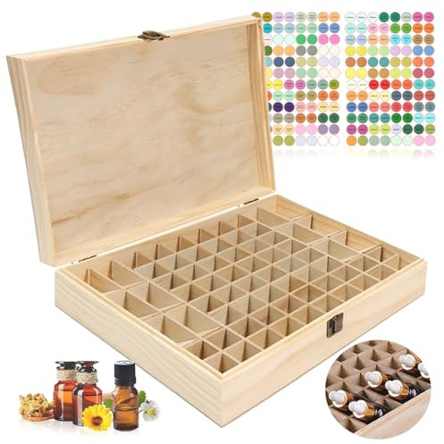 WishesMar Scatola Oli Essenziali 68 Slots Organizer in Pino per Oil Aromaterapia - Porta Oli Essenziali in Legno Contenitore Regalo per Viaggio Visualizzazione Stoccaggio per 5/10/15ml Bottiglie
