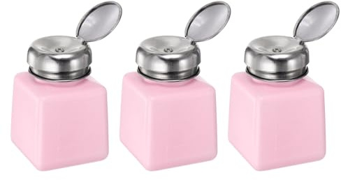 QUARKZMAN 3 Stück Lösungsmittel-Alkoholspender 100ml (3,4oz) Druck-Flüssigkeitsspenderpumpe Flasche mit Versiegelung Edelstahldeckel für Aceton Reinigungsmittel Polish Remover, Pink
