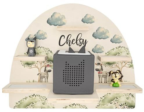 Geschenkfreude Personalisiertes Toniebox Regal für Kinderzimmer - Kinder Wandregal für Tonie Hörfiguren - Magnetisches Tonie Wandregal zur aufbewahrung von Tonieboxen und Figuren - Zebra