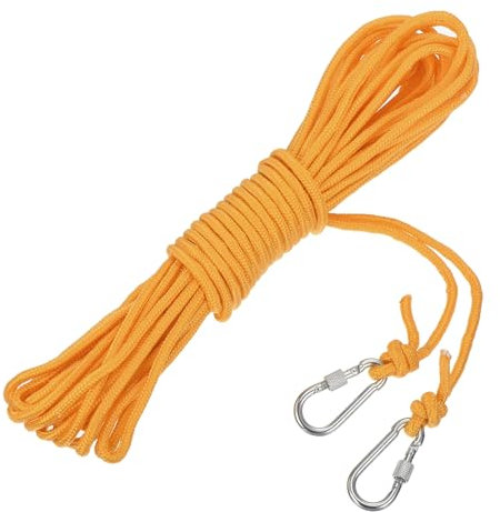 QUARKZMAN Cuerda de Anclaje de Polipropileno Trenzado Hueco con Gancho, 1/4 Pulgada 50 pies Línea Flotante de Nylon para Ancla de Barco de Vida en la Piscina Marina, Amarillo