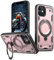 XYZNTMF for iPhone 12 Case with Ring Stand Shockproof Case Silicone Bumper compatible with Magsafe Car Mount Heavy Duty Protective Kickstand Cover for iPhone 12, Rose Pink
