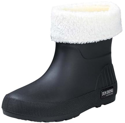 Generico Stivali Gomma Donna Pioggia Comodi Antivento, Stivali Pioggia Donna Imbottiti Con Pelo Rain Boots Resistenti da Lavoro Stivali Donna Invernali Bassi Chelsea Boots Outdoor