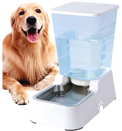 Dispensador automático de comida para perros y agua para perros, 5 L, dispensador de comida para gatos y gatos para perros medianos y grandes, gatos y otros animales (dispensador de agua blanco de 5