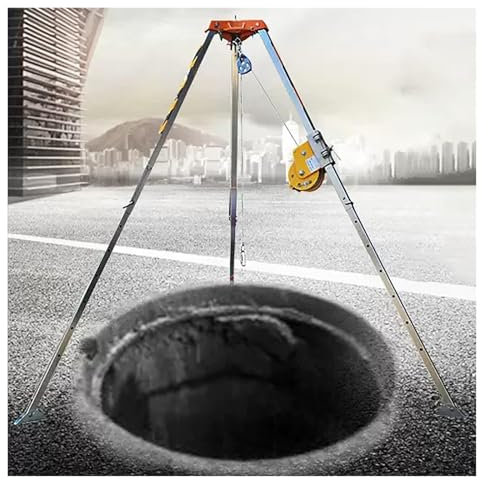 QIUFANGY Aluminum Emergency Fire Rescue Rope System, Fall Arrest Tripod Kit for Traditional Confined Spaces, for Flue/Tunnel/Sewer with Retractable Legs(Cable Length: 20m/65.6ft)