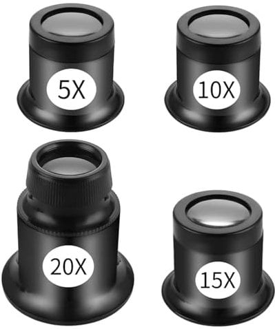 Set von 4 Juwelierlupen – Portable Monokel Lupe mit 5X, 10X, 15X, 20X Vergrößerung, ideal für Uhrmacher, Schmuckreparaturen und Sammler
