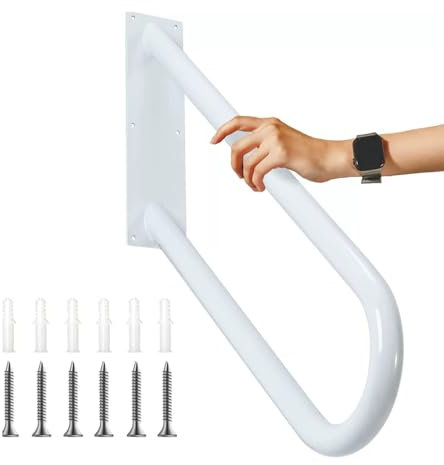 Pasamanos Para Escalones Al Aire Libre,Asa En Forma De u Para 1 ó 2 Escalones,Para Jardines,Garajes,Aseos,Porches,Interiores y Exteriores (46 Cm,Blanco)