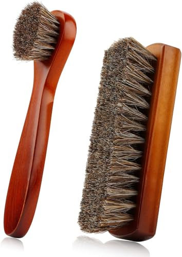KISPATAI Shoe Cleaning Brush, 2 Pieces Horsehair Shoe Brush, Horse Hair Brush for Leather, Shoe Brushes for Cleaning, Leather Shoes Boot Cleaning Brush Care Clean Dauber Applicators