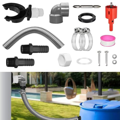 Regenwassersammler für Fallrohre 70-110mm, Fallrohr Regensammler, mit Regentonnen Anschluss Fallrohr Set, Montagezubehör, Schlauch 100cm