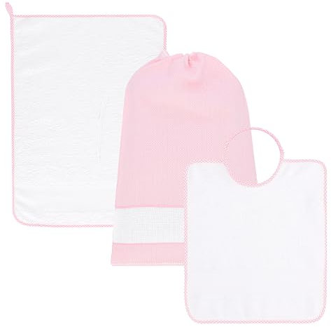 EMMEBi Kindergartenset mit Aida-Stoff zum Besticken Lätzchen + Handtuch + Beutel, hergestellt in Italien, Rosa, Einheitsgröße