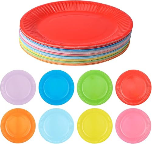 Halinuia Assiettes en papier colorées de 7 pouces,40 paquets d'assiettes rondes classiques de couleurs assorties pour toutes les occasions,fournitures de fête d'anniversaire(7inch)