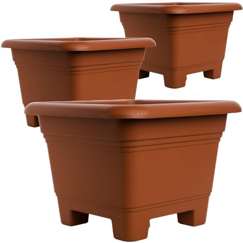 Centi Moderne Pflanzkübel Groß für Garten & Terrasse - 3er Set in elegantem Terrakotta, 38x38x28 cm, wetterfest & frostsicher
