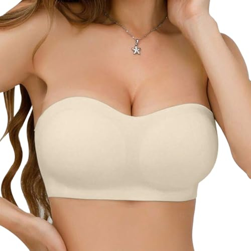 Hanaoops Femme Soutien-Gorge sans Bretelles Soutien-Gorge Bandeau sans Armature Brassiere avec Coussinets Bralette sans Coutures Anti-dérapant Silicone Brassière Élastique Maintien