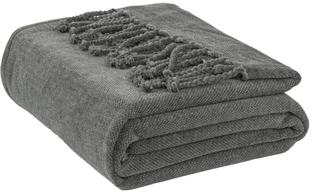 EHC Chenille Throw Blanket, Machine Washable Throws for Sofas Bed Sofa Settee Couch Reversible Bed Cover Over Bedspread, Single, 50 x 60, Dark Grey