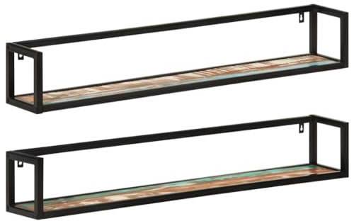 ULUYYUC Wandregal aus recyceltem Massivholz mit Eisenrahmen 110 x 17 x 17 cm Schwebendes Regal für Bücher Pflanzen und Deko Industrial Style für Wohnzimmer Badezimmer und Balkon