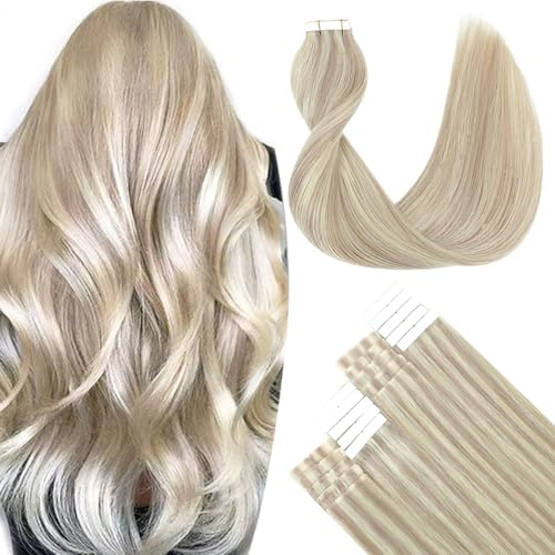 SURNEL Tape Extensions Echthaar #18P613 Dreckiges Blond Highlights Bleichblond Tape in Extensions 18 Zoll 50g 20pcs 45cm(#18P613-45cm)